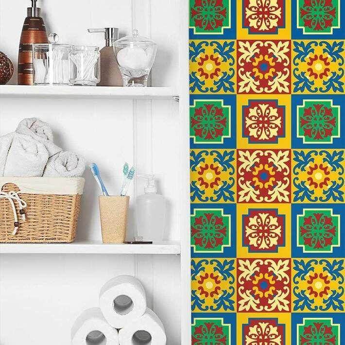 ADESIVO AZULEJO ORNAMENTAL COLORIDO L14 - Papel na Parede
