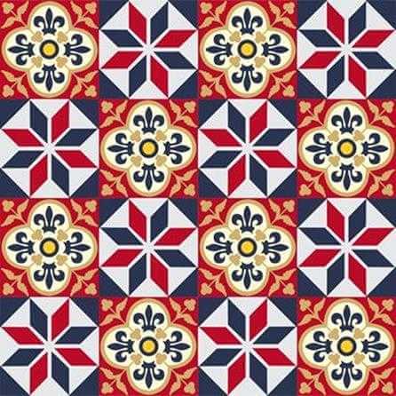 ADESIVO AZULEJO ORNAMENTAL VERMELHO E AZUL 0402 - Papel na Parede