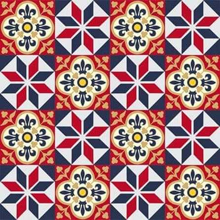 ADESIVO AZULEJO ORNAMENTAL VERMELHO E AZUL 0402 - Papel na Parede