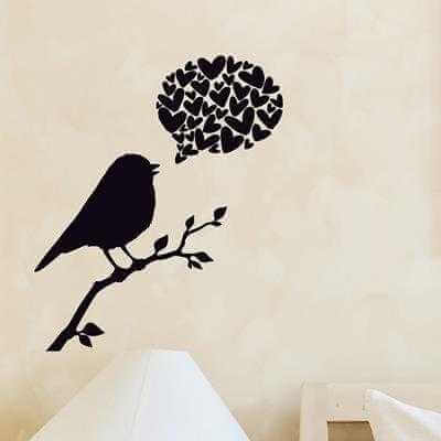 Adesivo Decorativo Passaro Coracao Medidas 0,59x0,7 Metros - Papel na Parede