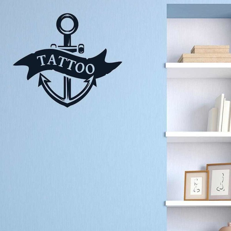 Adesivo Decorativo - Tattoo Ancora - Medidas 0,59x0,59M (Salão Profissional de Tatuagem) - Papel na Parede