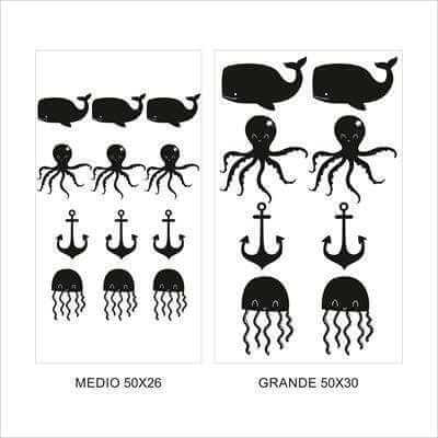 Cartela Adesivo Decorativo animais mar - Papel na Parede
