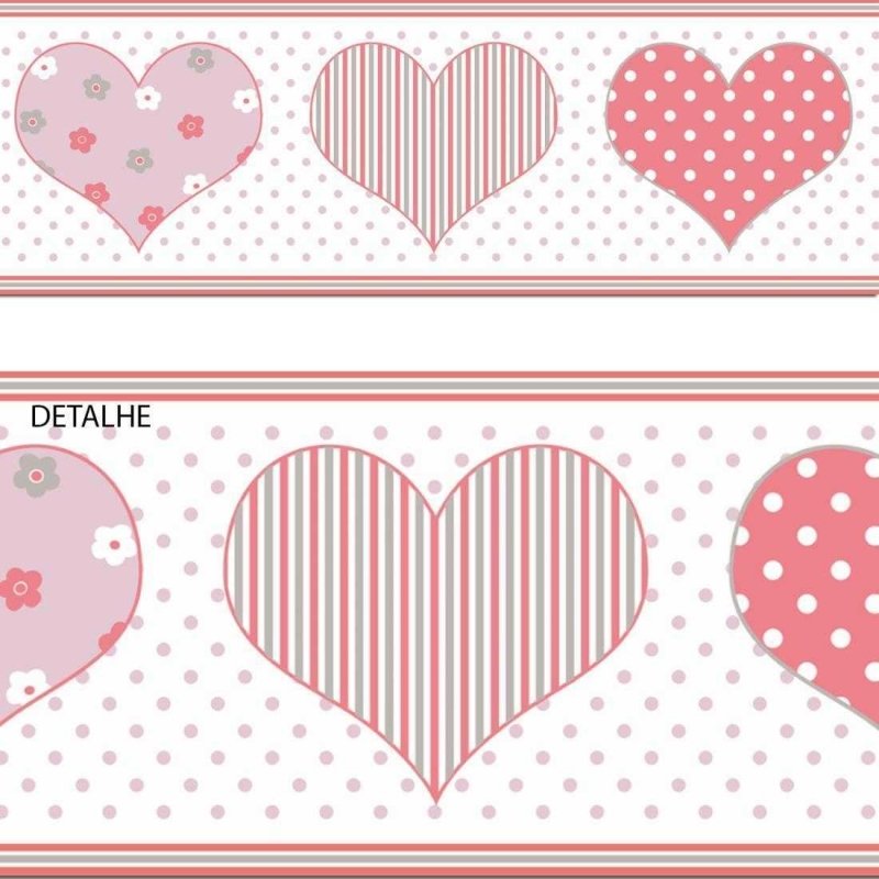 Faixa Artístico Coração Flores Listrado Bolinhas Rosa Romântico Your Dream 172002 - Papel na Parede