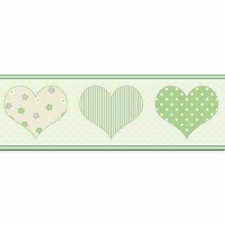Faixa Artístico Coração Flores Listrado Bolinhas Verde Romântico Your Dream 172003 - Papel na Parede