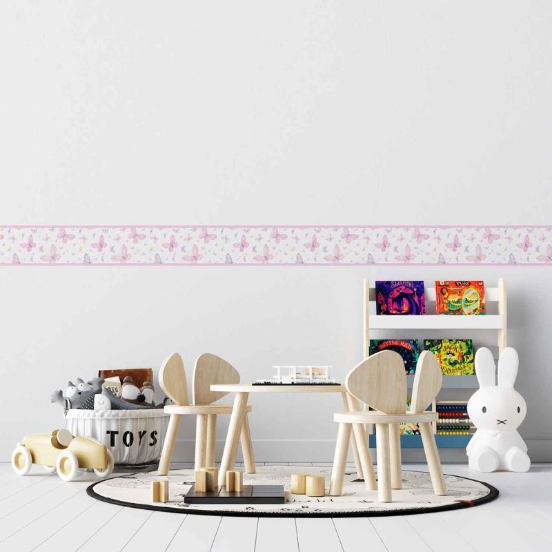 Faixa Border Adesiva Borboletas Rosa e Lilás N246 - Papel na Parede