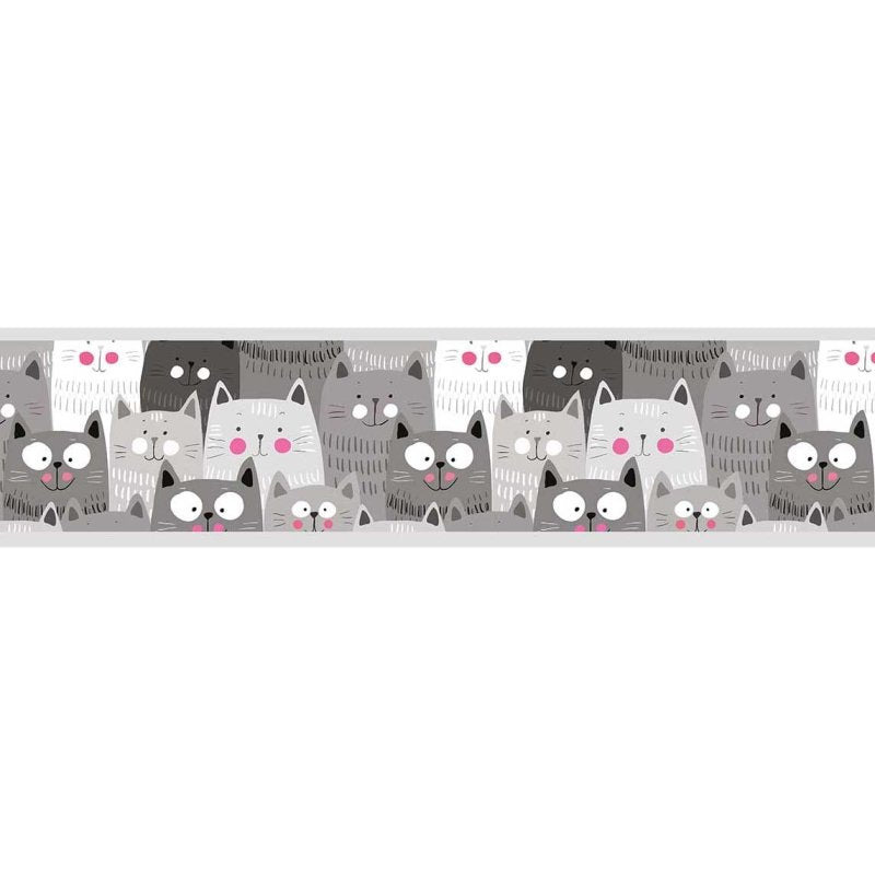 Faixa Border Adesiva Gatinhos Cinza Cartoon 365928 - Papel na Parede