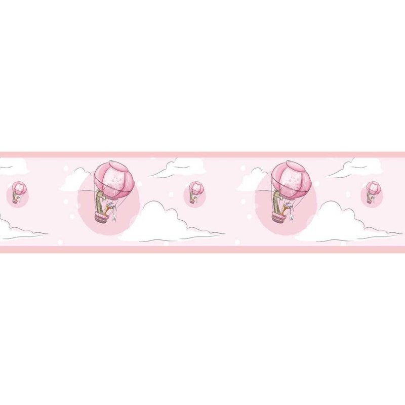 Faixa Border Adesiva Girafa e Cervo em Balão Rosa N02244 - Papel na Parede
