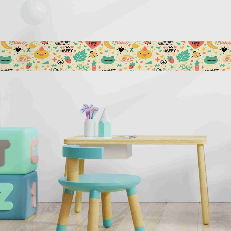 Faixa Border Adesiva Passarinhos Flores e Corações N02127 - Papel na Parede
