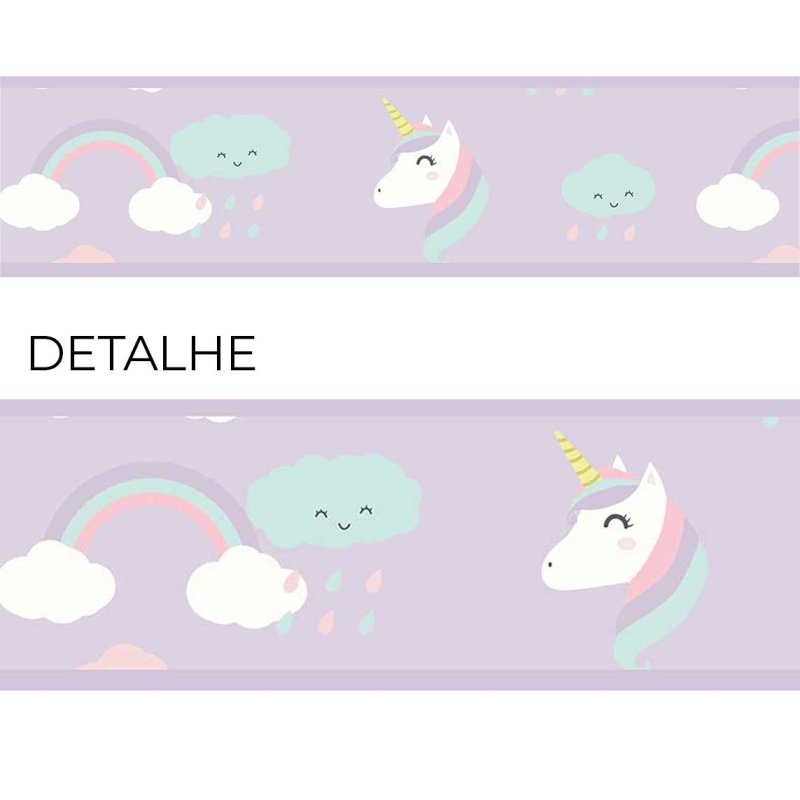 Faixa Border Adesiva Unicórnio e Arco-íris Lilás N03064 - Papel na Parede