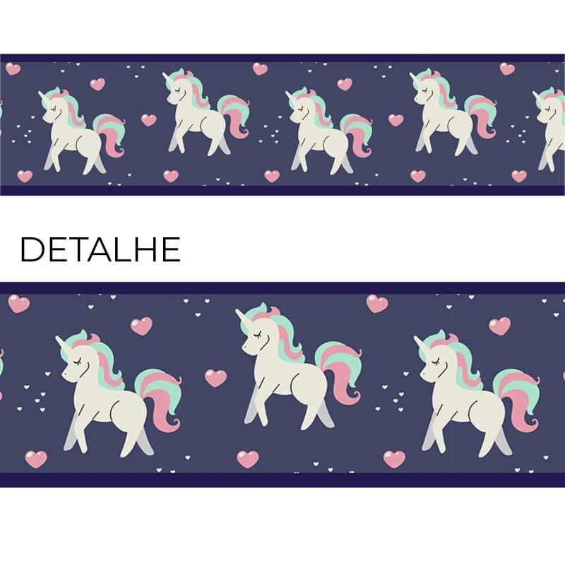Faixa Border Adesiva Unicórnios e Corações Azul N03138 - Papel na Parede