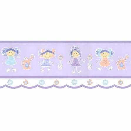 Faixa De Papel Meninas e Flores Lilás 8525 - Papel na Parede