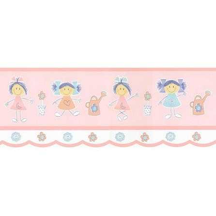 Faixa De Papel Meninas E Flores Rosa 5540 - Papel na Parede