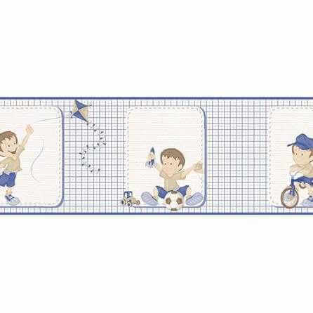 Faixa De Parede Menino Xadrez Azul E Bege 3203 - Papel na Parede