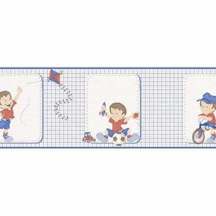 Faixa De Parede Menino Xadrez Azul E Vermelho 3204 - Papel na Parede