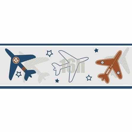 Faixa de Parede Texturizado Artístico Faixa Avião Azul Estrelas Sombra Geométrico Your Dream 171903 - Papel na Parede