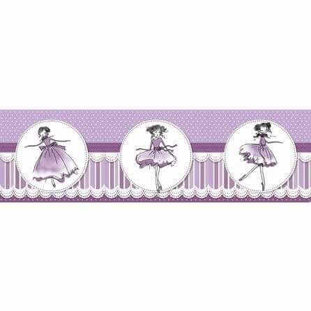 Faixa de Parede Texturizado Faixa Renda Listrada Roxa Bolinha Menina Your Dream 170704 - Papel na Parede