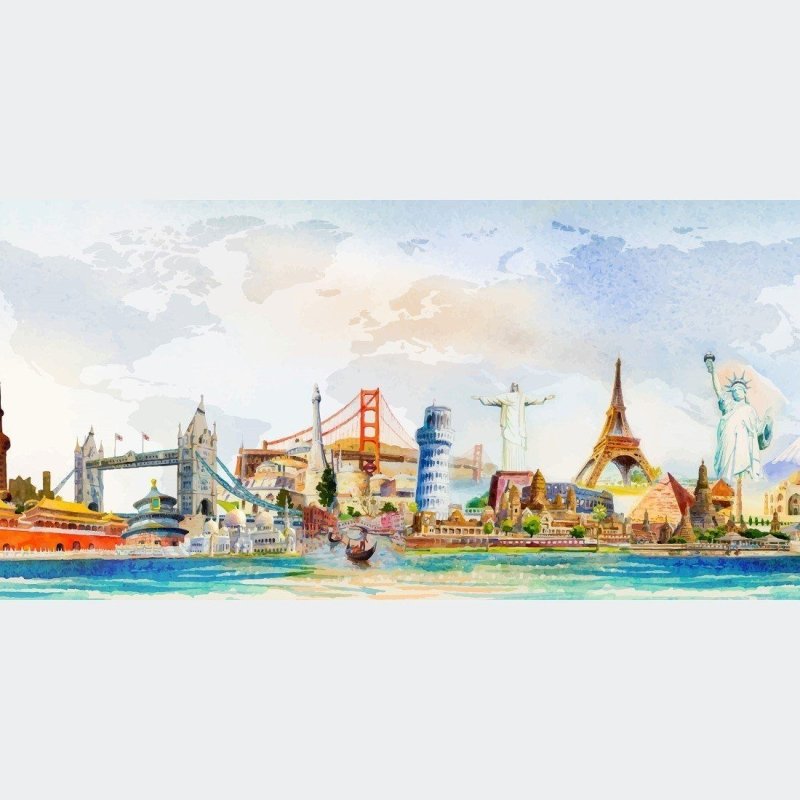 Painel Fotográfico Aquarela Volta ao Mundo N014312 - Papel na Parede