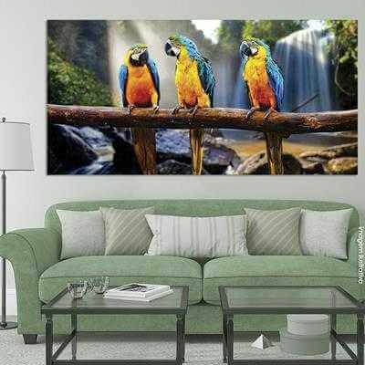 Painel Fotográfico Araras na Frente de uma Cachoeira - Papel na Parede