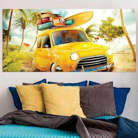 Painel Fotográfico Carro de Viagem Retrô Amarelo - Papel na Parede