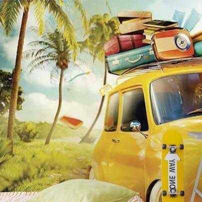 Painel Fotográfico Carro de Viagem Retrô Amarelo - Papel na Parede