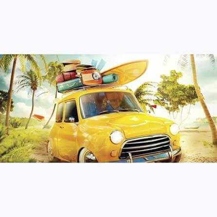Painel Fotográfico Carro de Viagem Retrô Amarelo - Papel na Parede