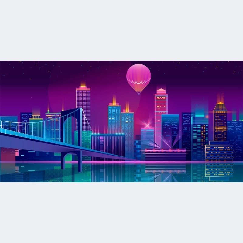 Painel Fotográfico Cidade Neon City N015275 - Papel na Parede