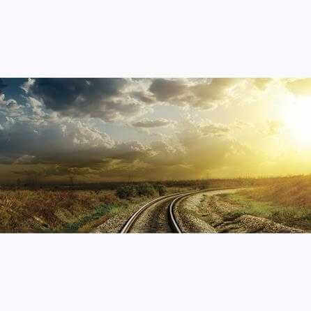 Painel Fotográfico Ferrovia ao pôr do Sol - Papel na Parede