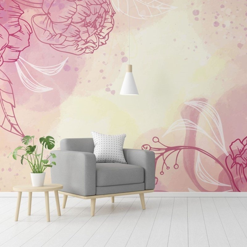 Painel Fotográfico Floral Aquarela Abstrata N015296 - Papel na Parede
