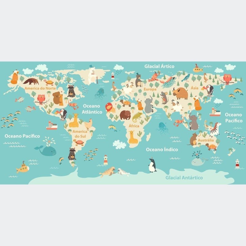 Painel Fotográfico Infantil Mapa Mundi N011156 - Papel na Parede