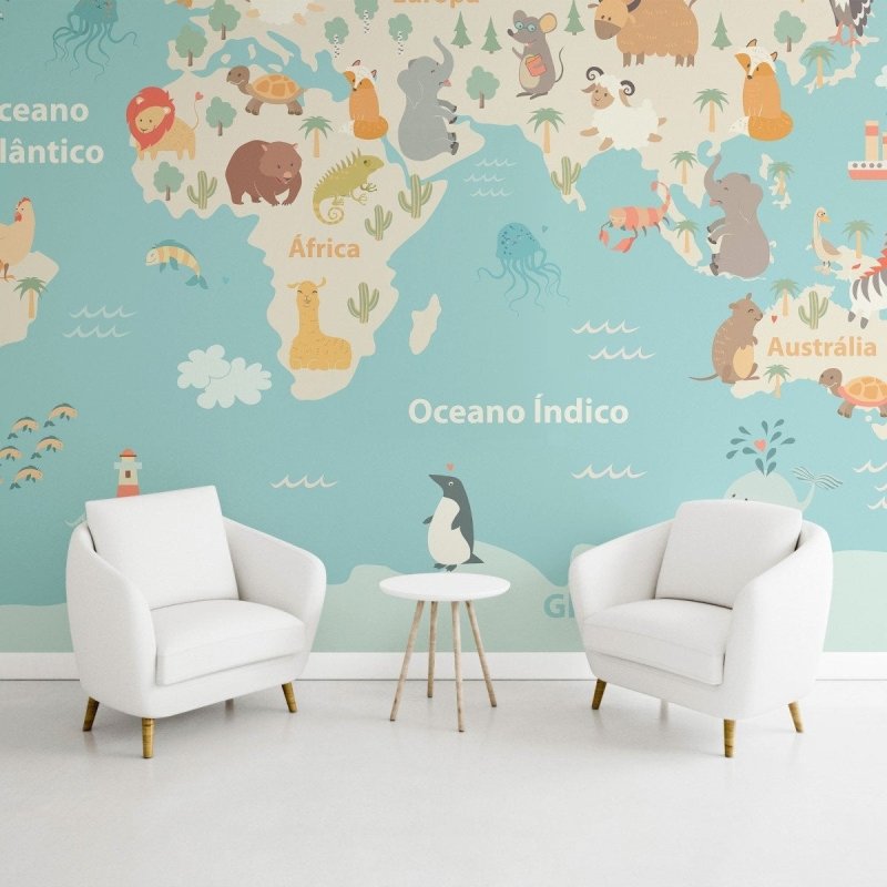 Painel Fotográfico Infantil Mapa Mundi N011156 - Papel na Parede