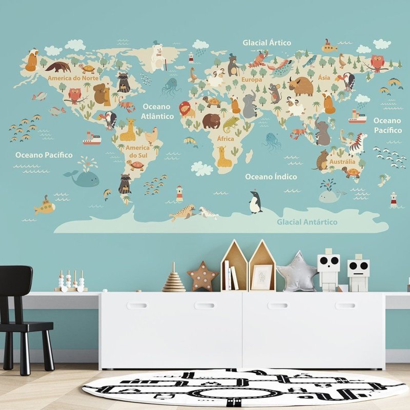 Painel Fotográfico Infantil Mapa Mundi N011156 - Papel na Parede