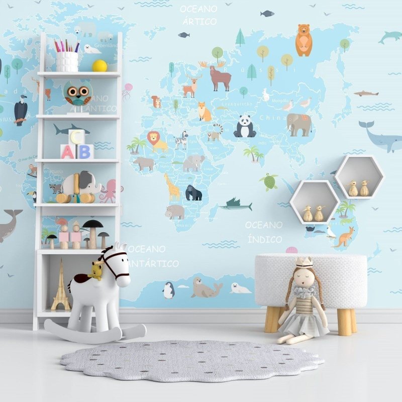 Painel Fotográfico Mapa Mundi Infantil N012172 - Papel na Parede