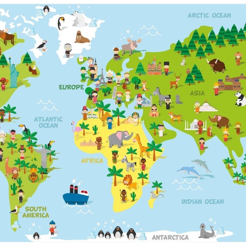 Painel Fotográfico Mapa Mundi Infantil N016124 - Papel na Parede