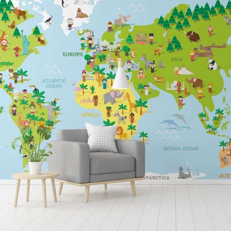 Painel Fotográfico Mapa Mundi Infantil N016124 - Papel na Parede