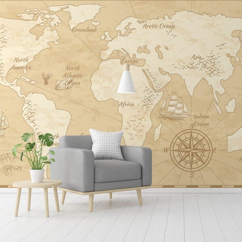 Painel Fotográfico Mapa Mundi Vintage N015293 - Papel na Parede
