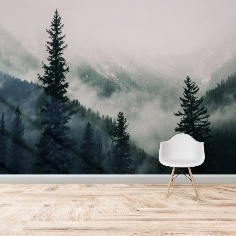 Painel Fotográfico Montanhas E Pinheiros Na Neblina N016147 - Papel na Parede