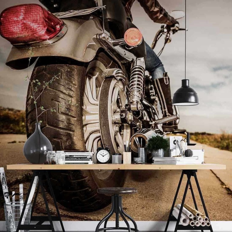Painel Fotográfico Mulher Motociclista na Estrada - Papel na Parede