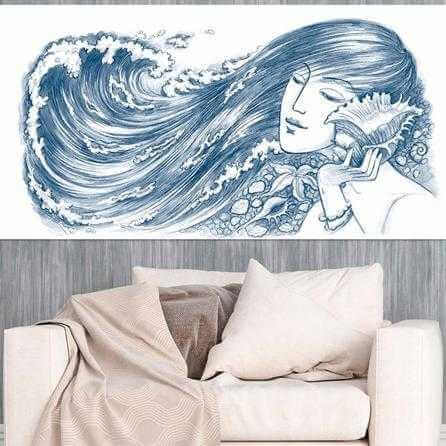 Painel Fotográfico Mulher ouvindo barulho da Concha - Papel na Parede