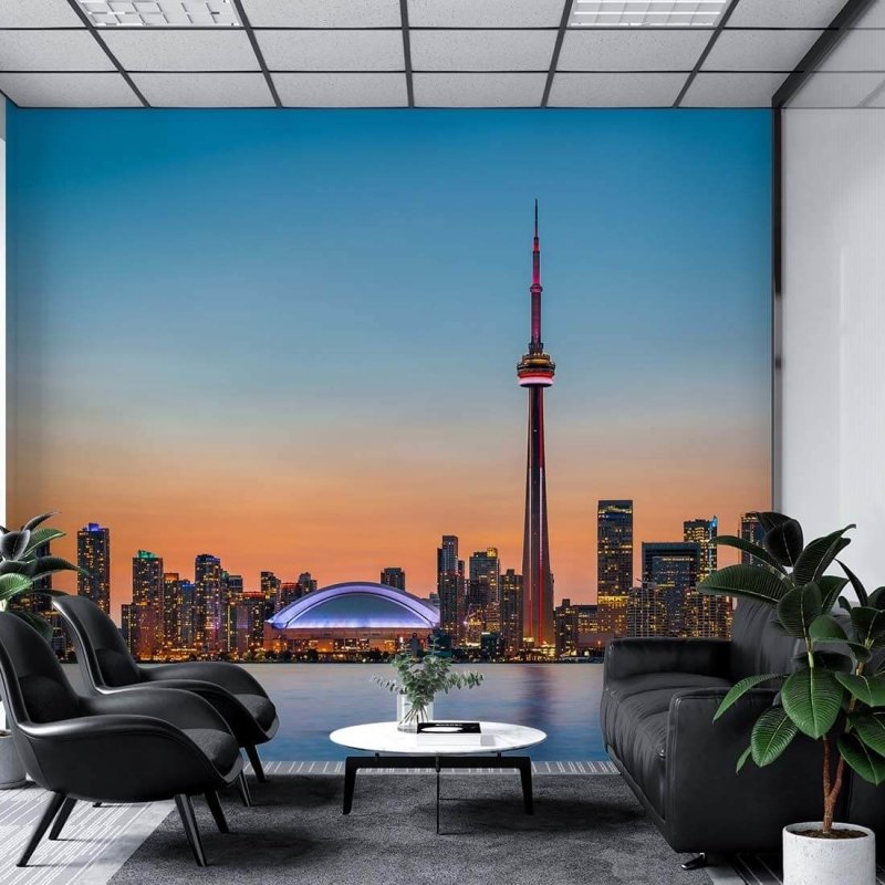 Painel Fotográfico Skyline de Toronto sobre o lago Ontário no crepúsculo - Papel na Parede