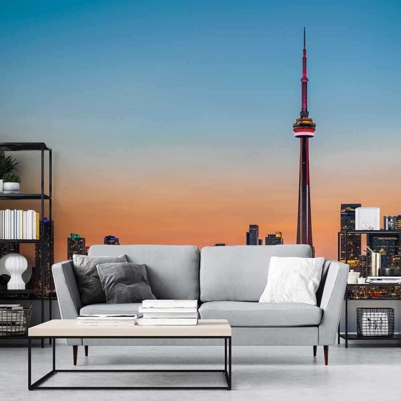 Painel Fotográfico Skyline de Toronto sobre o lago Ontário no crepúsculo - Papel na Parede