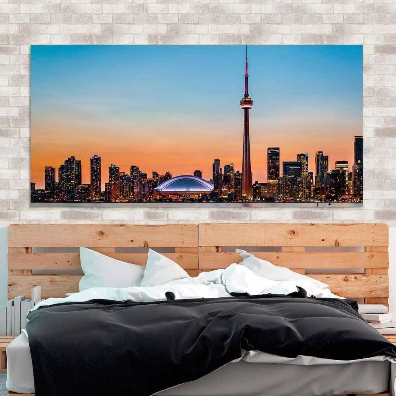 Painel Fotográfico Skyline de Toronto sobre o lago Ontário no crepúsculo - Papel na Parede