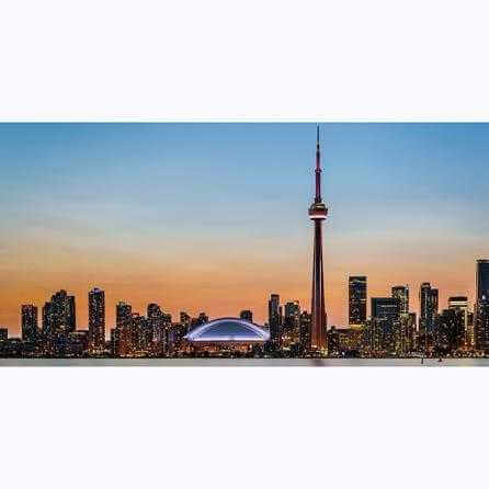 Painel Fotográfico Skyline de Toronto sobre o lago Ontário no crepúsculo - Papel na Parede