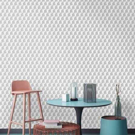 Papel de Parede Adesivo 3D Cubos Branco e Cinza 223036177 - Papel na Parede