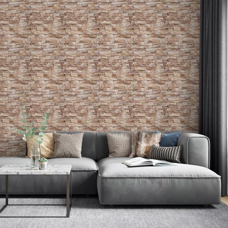Papel de Parede Adesivo 3D Pedras Bege NP090 - Papel na Parede