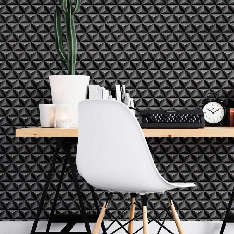 Papel de Parede Adesivo 3D Triangulos Preto N08156 - Papel na Parede