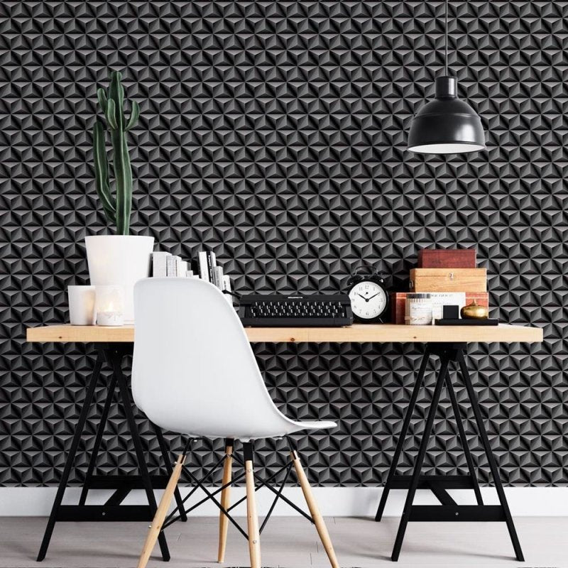 Papel de Parede Adesivo 3D Triangulos Preto N08156 - Papel na Parede