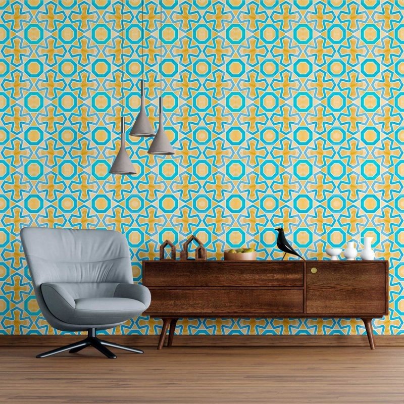 Papel de Parede Adesivo Abstrato Amarelo N09093 - Papel na Parede