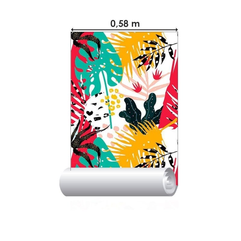 Papel de Parede Adesivo abstrato colorido folhas N014091 - Papel na Parede