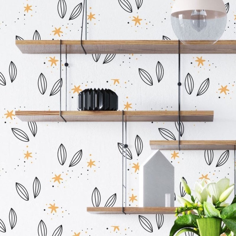 Papel de Parede Adesivo Abstrato Estrelas e Flores N019099 - Papel na Parede