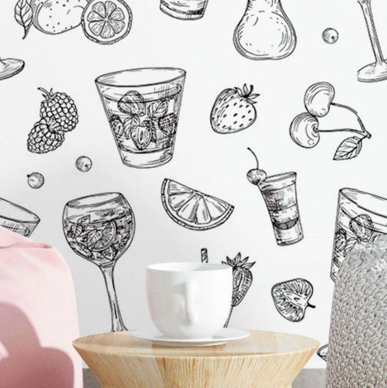 Papel de Parede Adesivo Abstrato Folhas E Flores N016030 - Papel na Parede